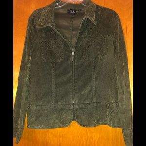 Dark Olive Green/Black Leopard Print Jacket Faux Suede Size Small by Toni Morgan